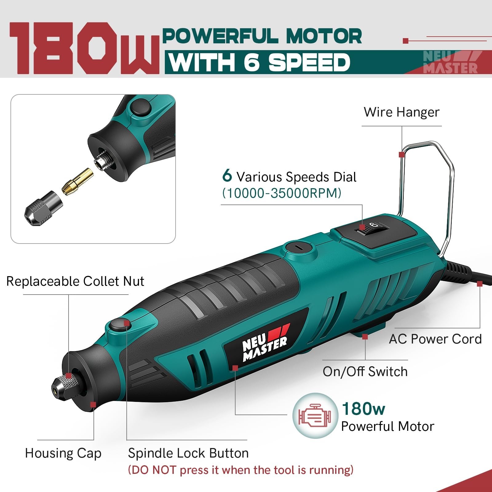 NEU MASTER 180W Rotary Tool Kit, Corded Power Rotary Tools with 160 Accessori…