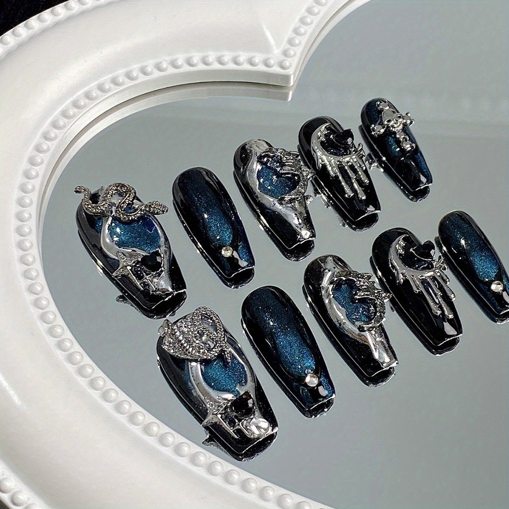 Bold Cyberpunk Press On Nails 3D Handcrafted Set Suitable for Party & Daily Use