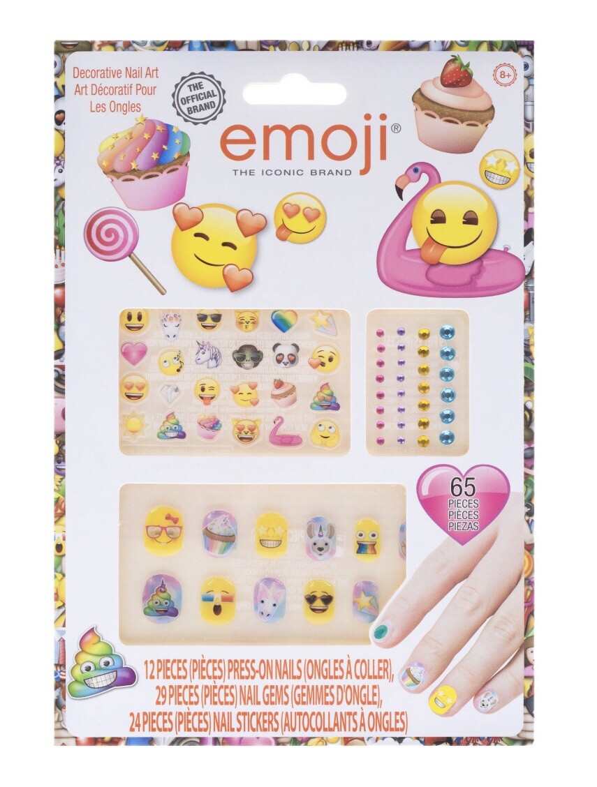 X2 Iconic EMOJI Decorative Nail Art 65 pc SETS Press On Nails Gems Stickers