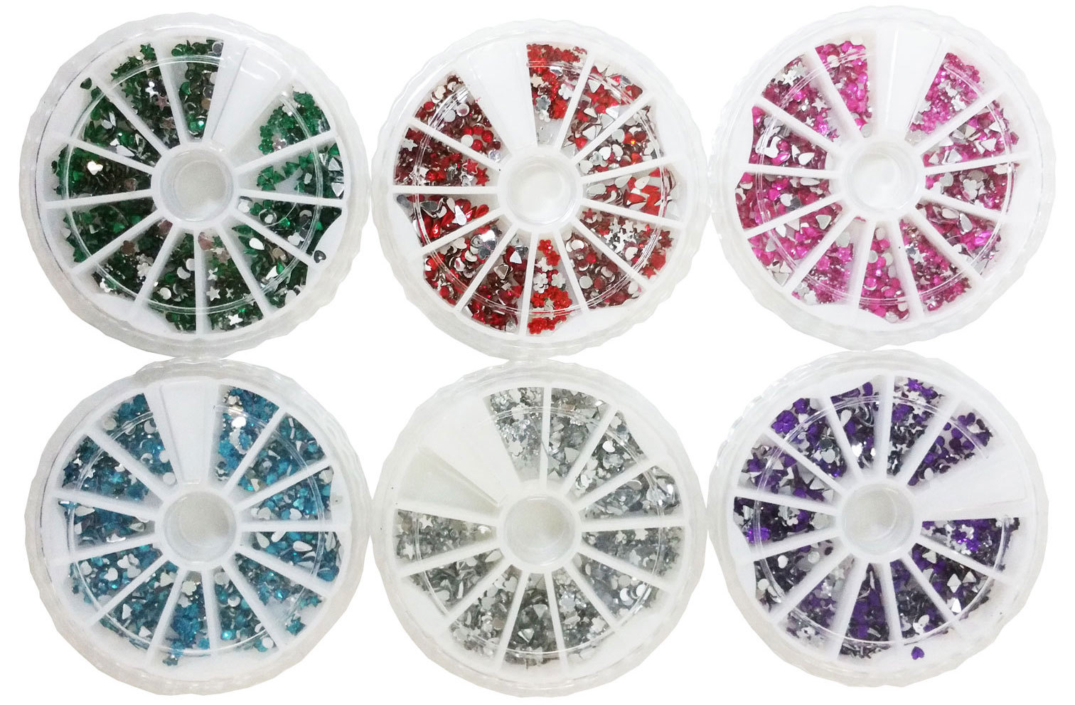 6 Assorted Colors 3D Nail Art Tips Gem 3000pcs Decoration Rhinestones DIY