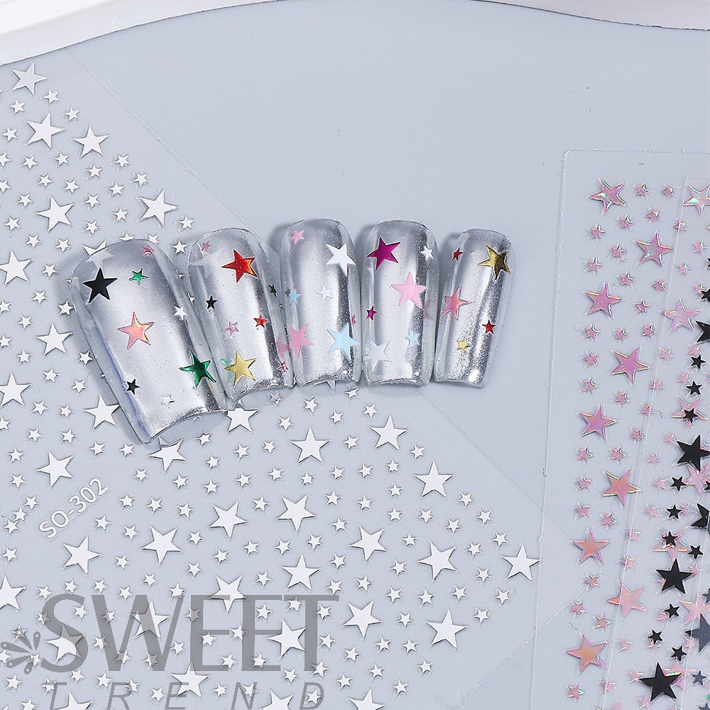 Stars Nail Art Stickers Decals 10 Sheets Supplies Self-Adhesive Peel SO302 NH30