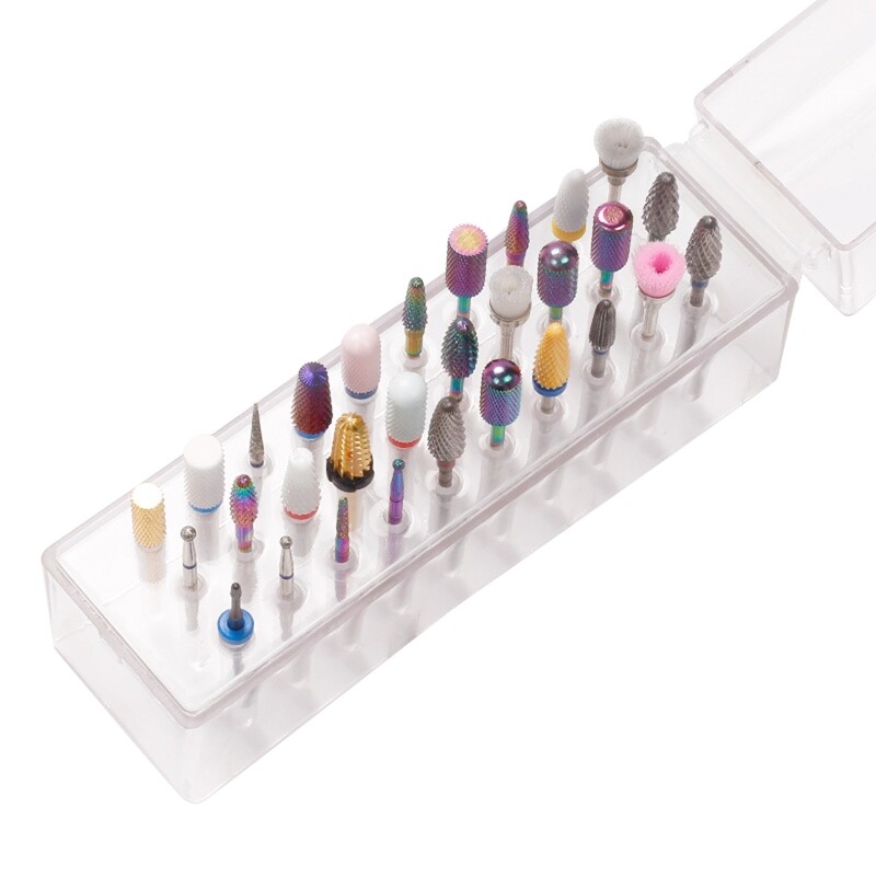 30/48 Holes Nail Drill Bit Box Clear Manicure Tools Display Box Easy to Use