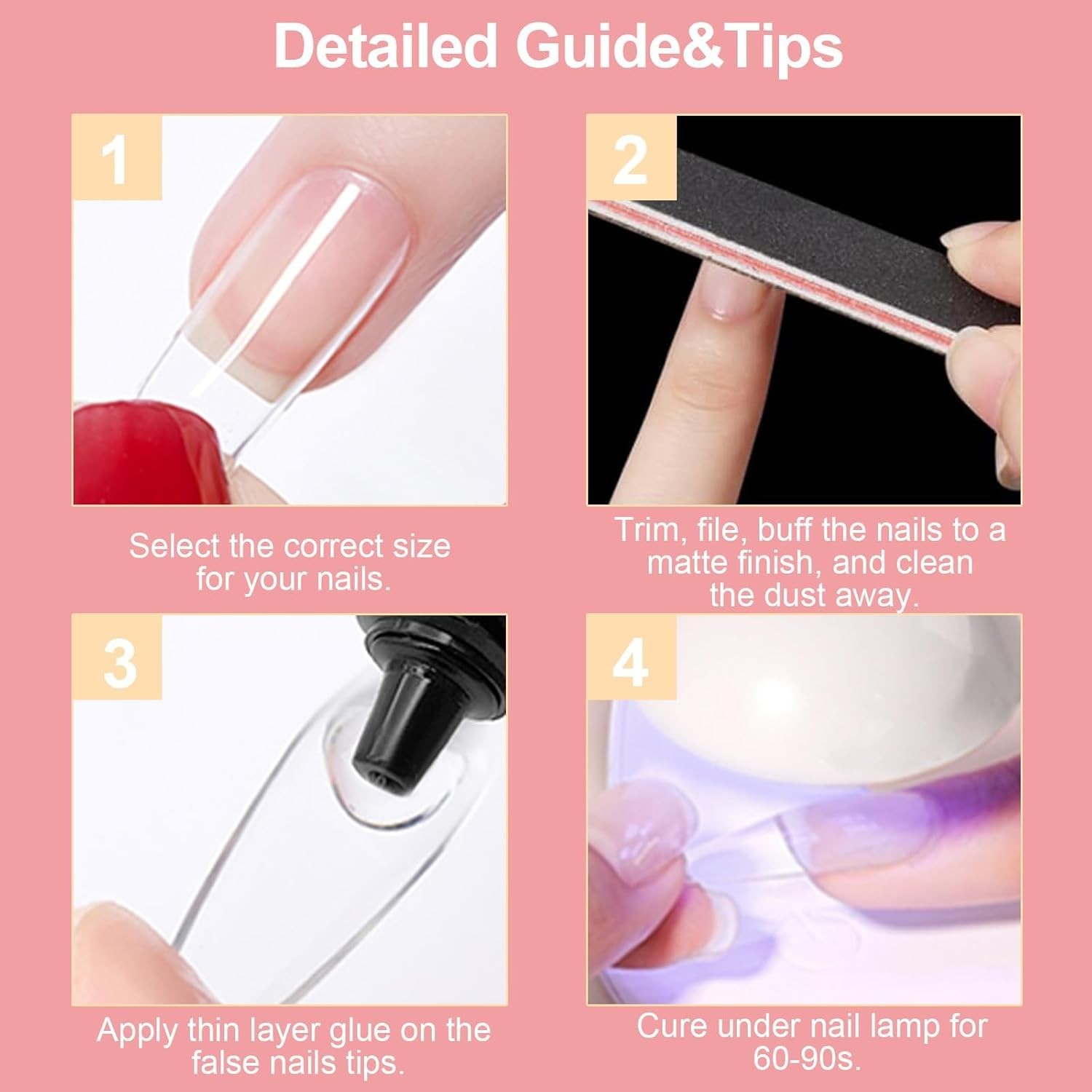 120 Pcs Long Coffin Nail Tips, Clear Half Matte Acrylic Full Cover Nail Tips