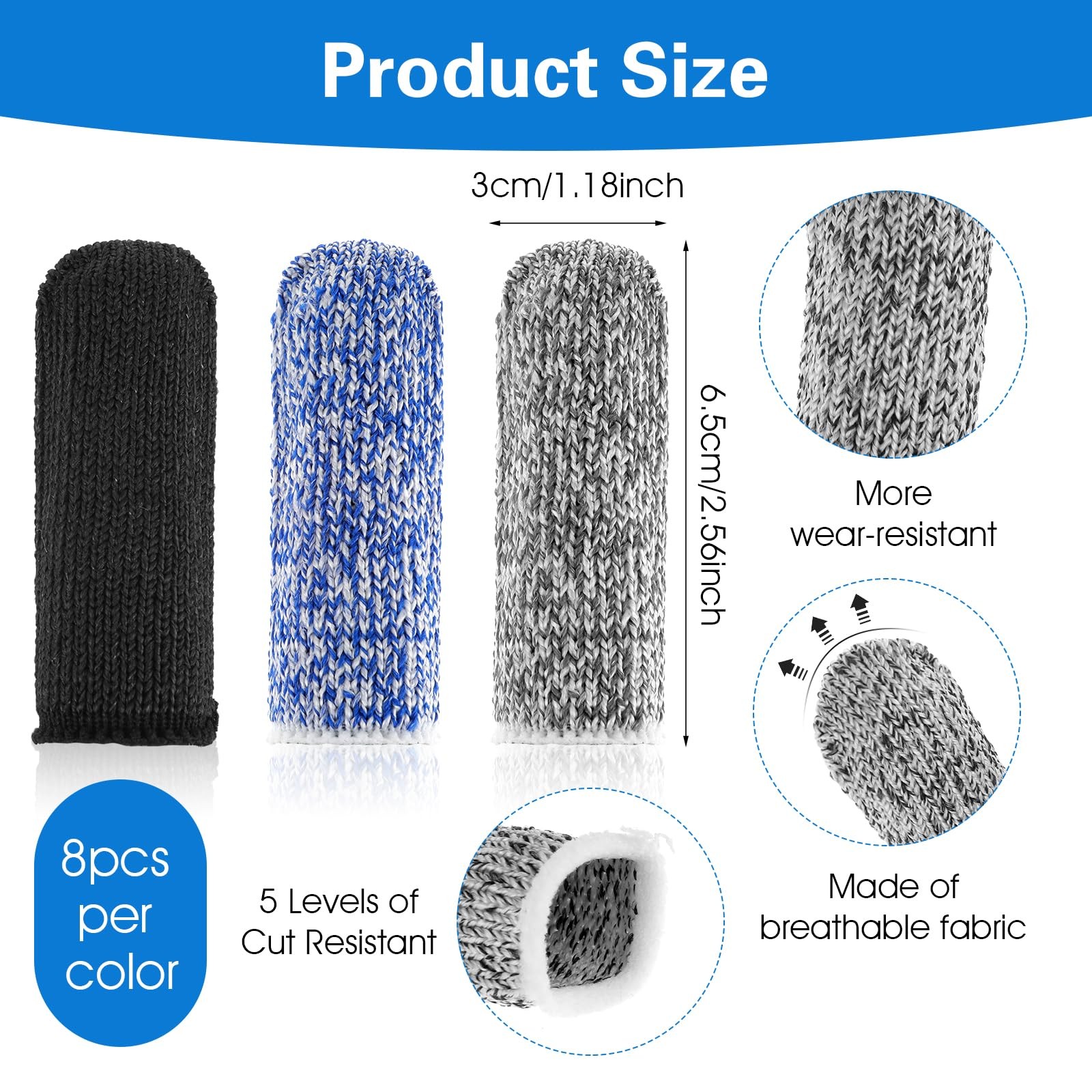 Cut Resistant Finger Cots Protectors Breathable Fabric Garden Kitchen 24 Pack