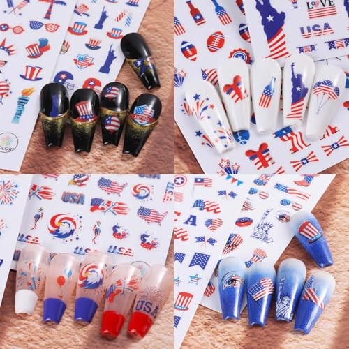 Red Blue C03 Nail Stickers – 4th of July Nail Decals – 3D – Red, Blue