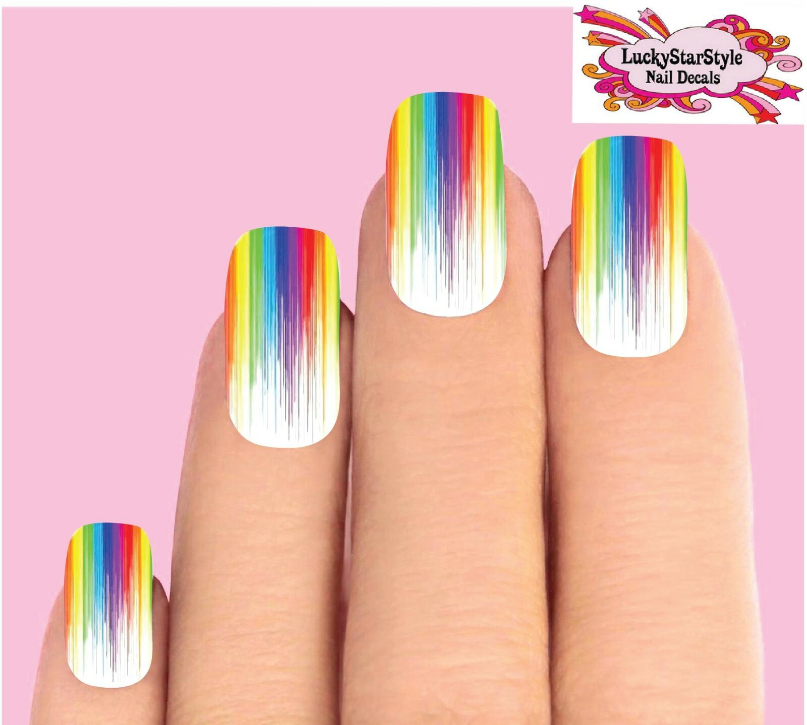 Waterslide Full Nail Decals Set of 10 – Colorful Rainbow Paint Drip Dripping