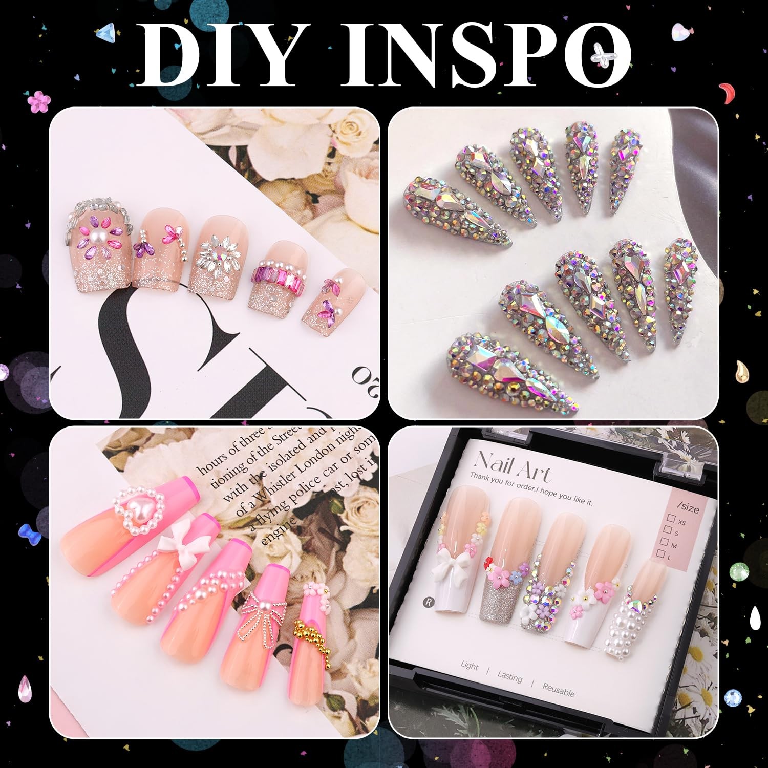 8 Boxes Nail Charms and Gems for Manicure, Flat Pearls Nail Flowers Nail Rhin…