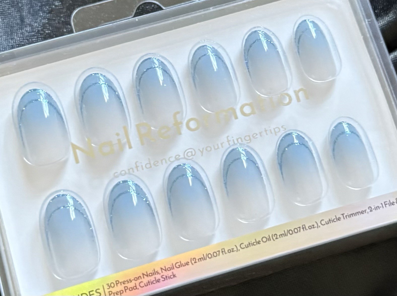 Nail Reformation Press On Nails, Short Blue French Lining~Includes Free Gifts❣️