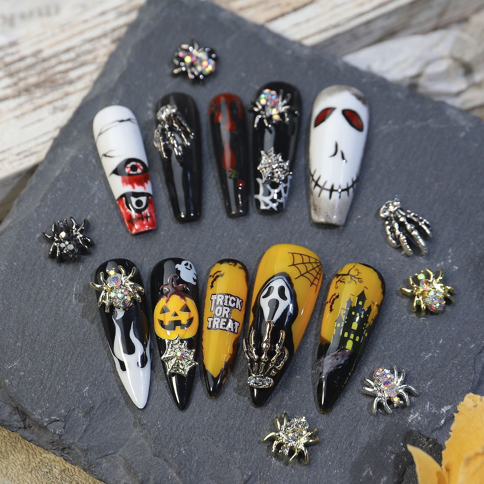 Halloween Nail Art Skull Hand Charms Spider Hands 3D Design for Nails DIY Decor