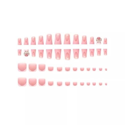 48Pcs Pink French Tips Press on Toenails Short Duck Press on Nails pattern21