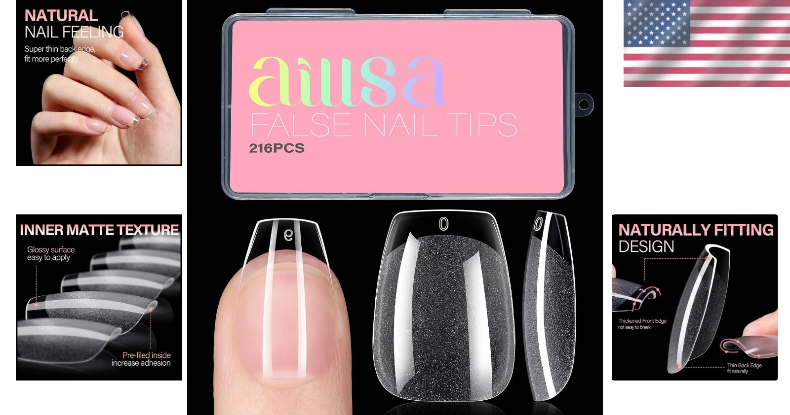Flexible Short Coffin Nail Tips – Pre-Filed Clear Gelly, 216PCS for At-Home Glam
