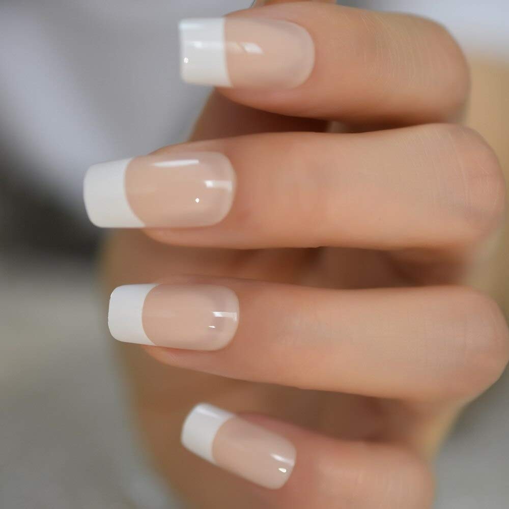 French Tip Press on Nails – Glossy Short Fake Tips Artificial Fingernails