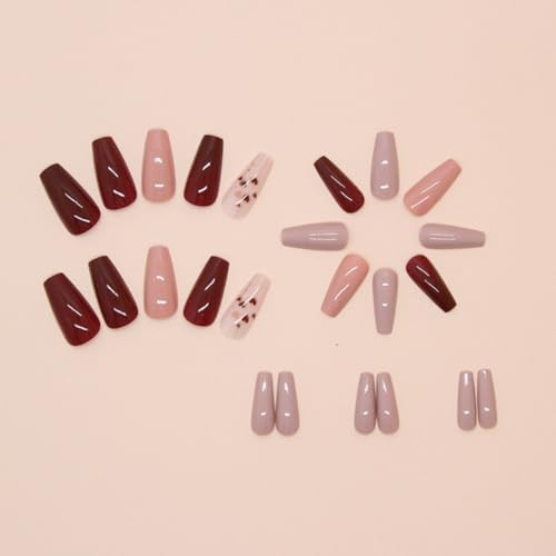24pcs Coffin Press on Nails Medium Heart False Nails style23-red heart