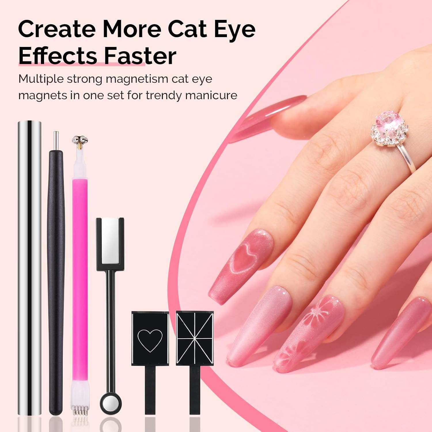 Nail Magnet Set, 21PCS Cat Eye Gel Nail Polish Magnets, round Square Double Ende