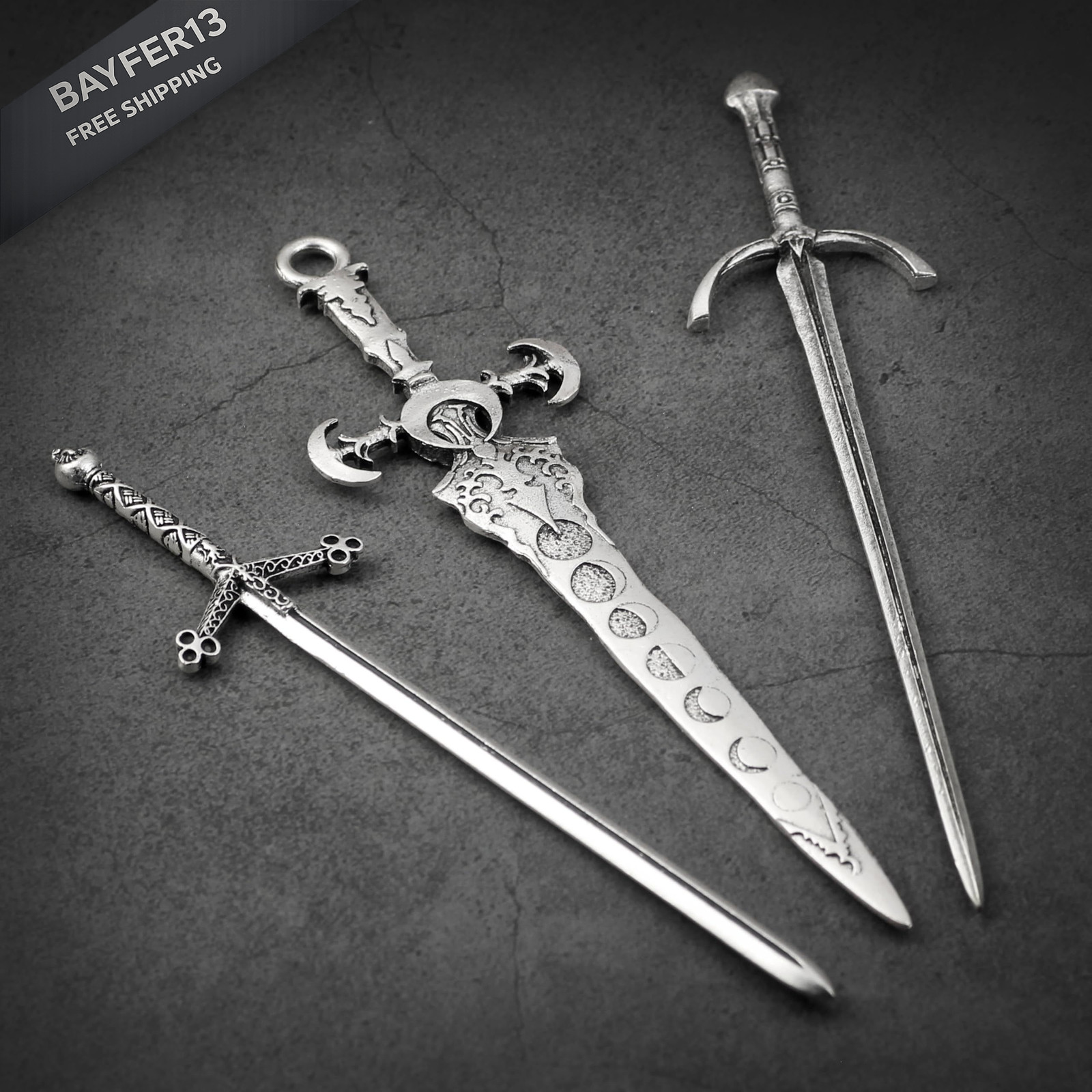 3-Piece Sword Hair Pin Set – Gothic and Viking 1 Count (Pack of 3), Silver