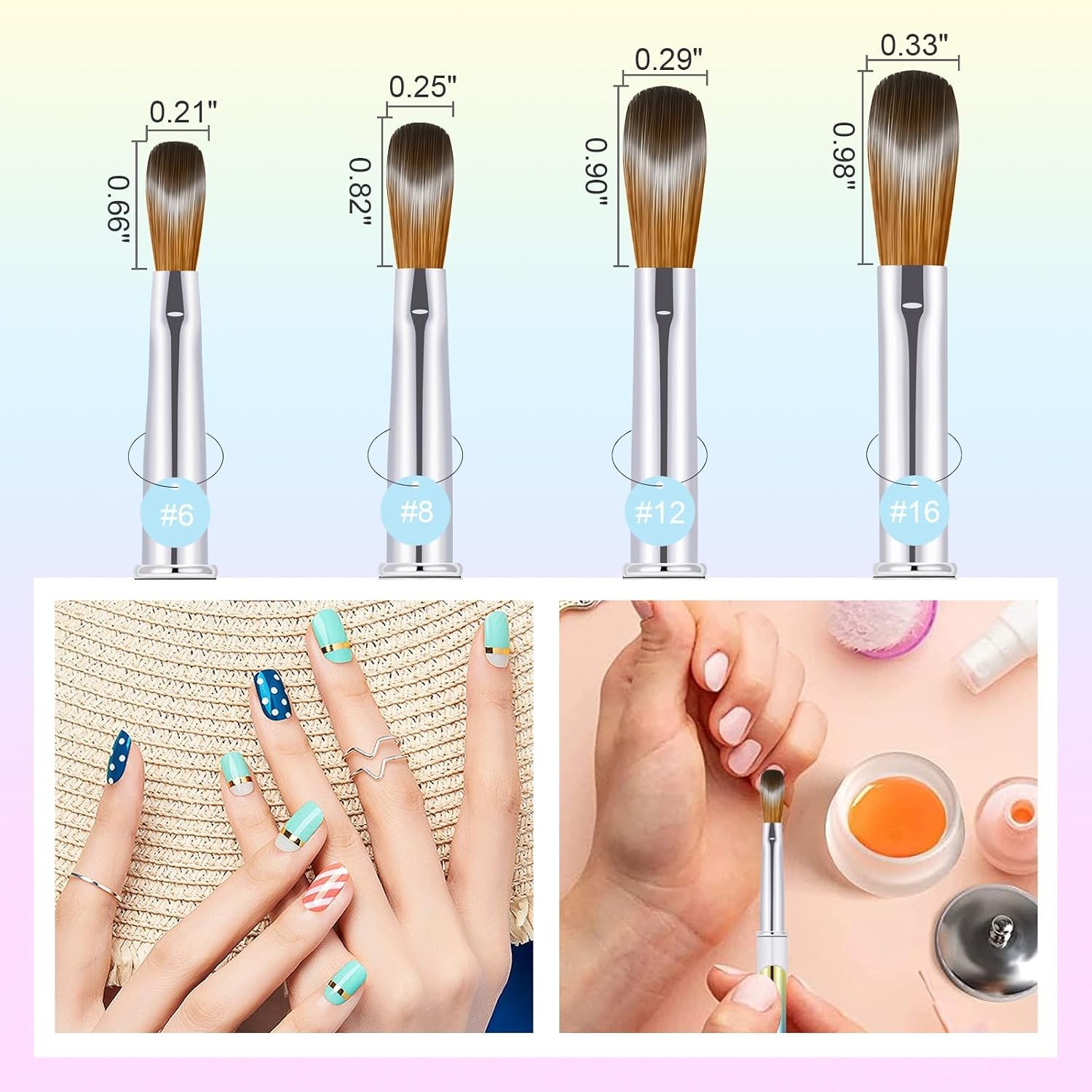 4PCS Acrylic Nail Brush Set, 6/8/12/16. Kolinsky Nail Art Brushes for Applicatio