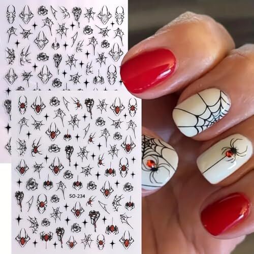 6 Sheets Halloween Nail Stickers Nail Decals Self-Adhesive Silver Glitter A7