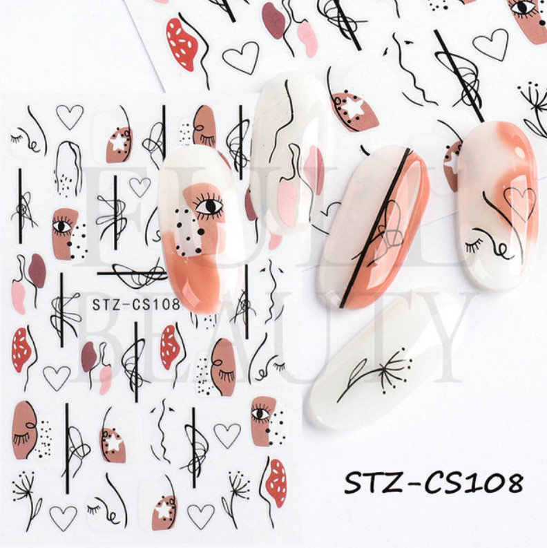 3D Nail Sticker ABSTRACT Floral Leaves SNAKE Adhesive Decals Slider DIY NS32