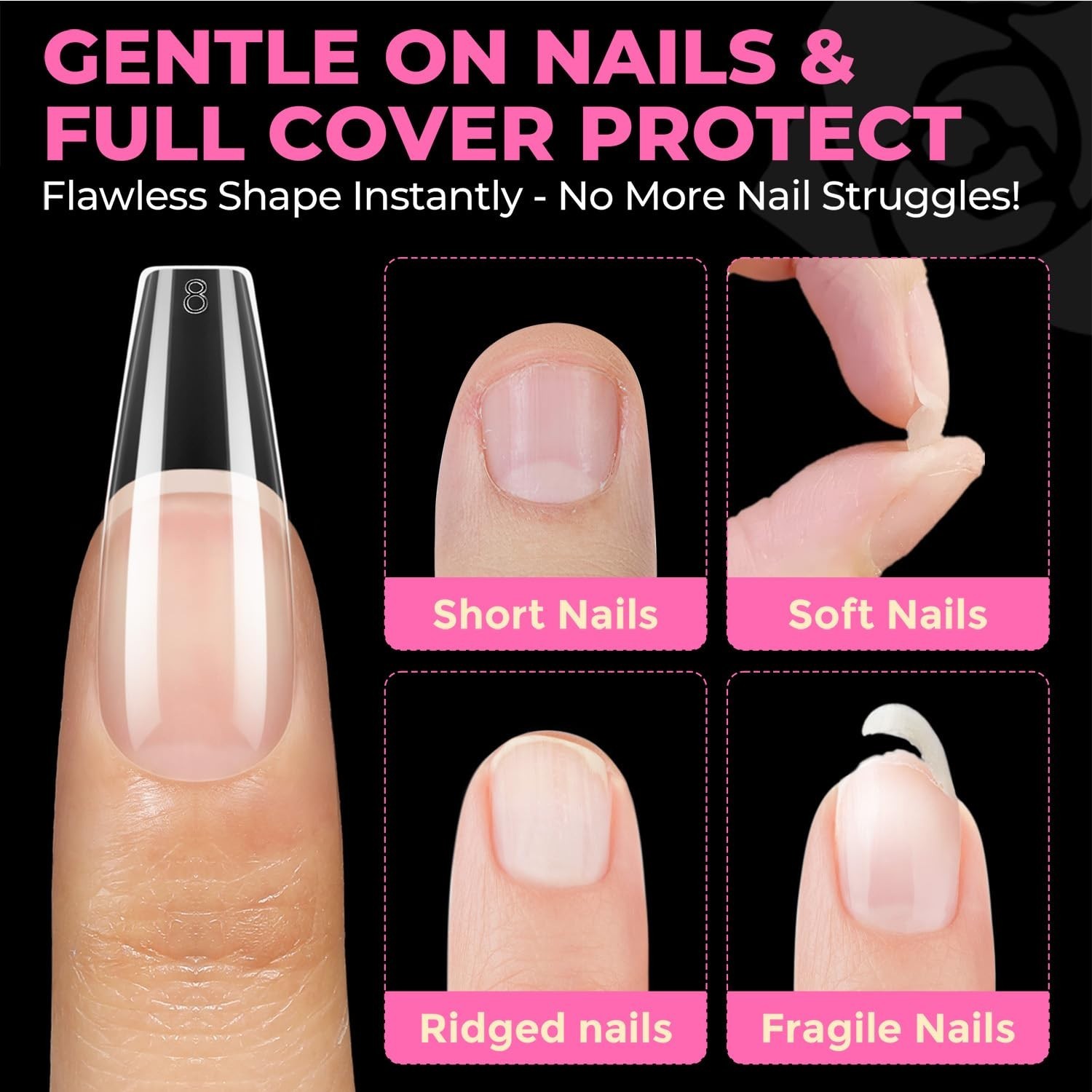Long Coffin Nail Tips 504pcs Pre-Shape Half Matte Fake Nails | Full Cover Cle…