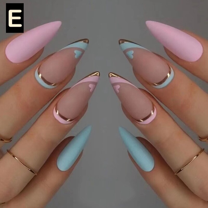 12 Boxes Flower Star French Tip Long Almond Press On Nails (Wholesale)
