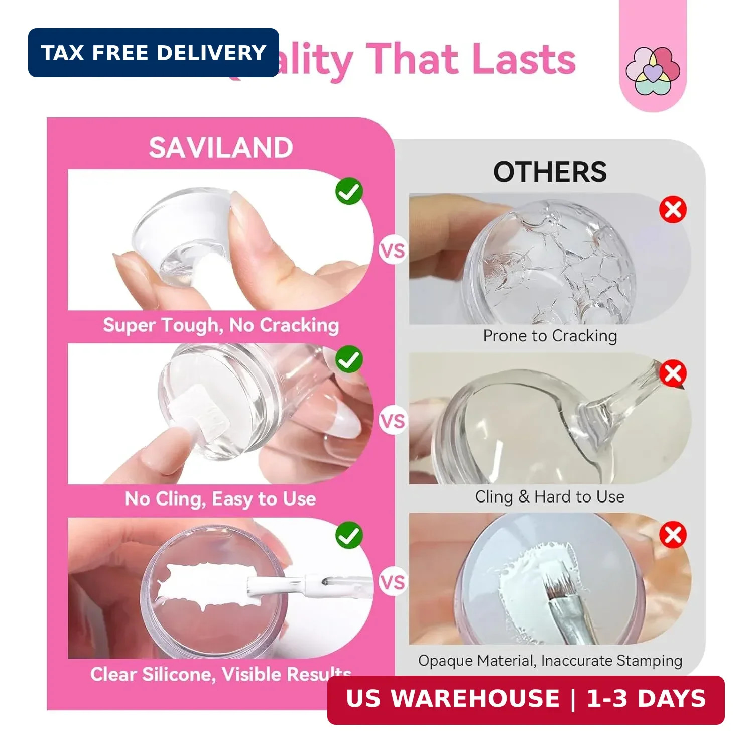 Saviland French Tip Nail Stamp: 4PCS Nail Art Stamper Kit Clear Silicone Nails S