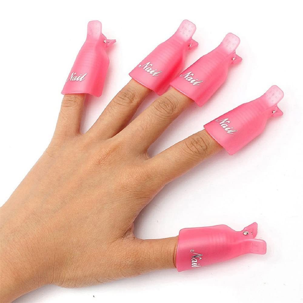 HiMo 10PC Plastic Acrylic Nail Art Soak Off Cap 10 Count (Pack of 1), PINK