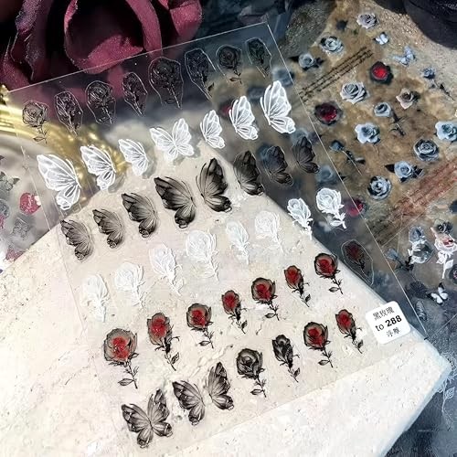 Rose Nail Art Stickers 3D Floral Nail Decals Valentine Bridal Nail Art, Rose