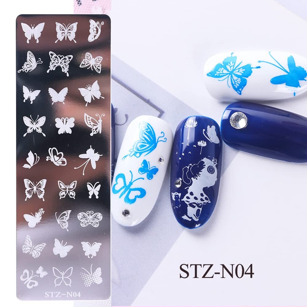 9Pcs Nail Stamp Template Kit – French Style Nail Art Designs, Stamper Set Wit…