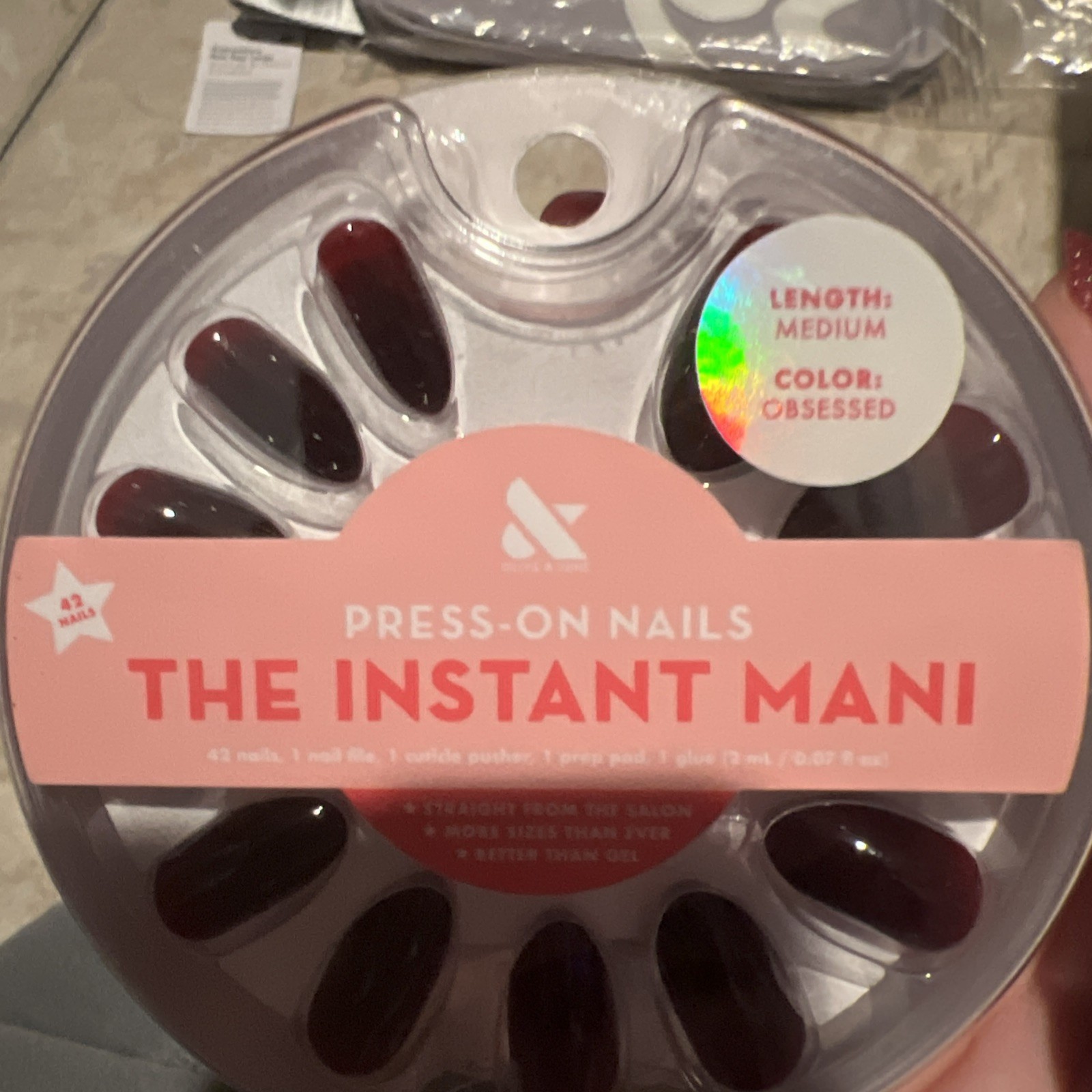 Olive and June Nails The Instant Mani Medium Obsessed Red Press-On 42ct Glue