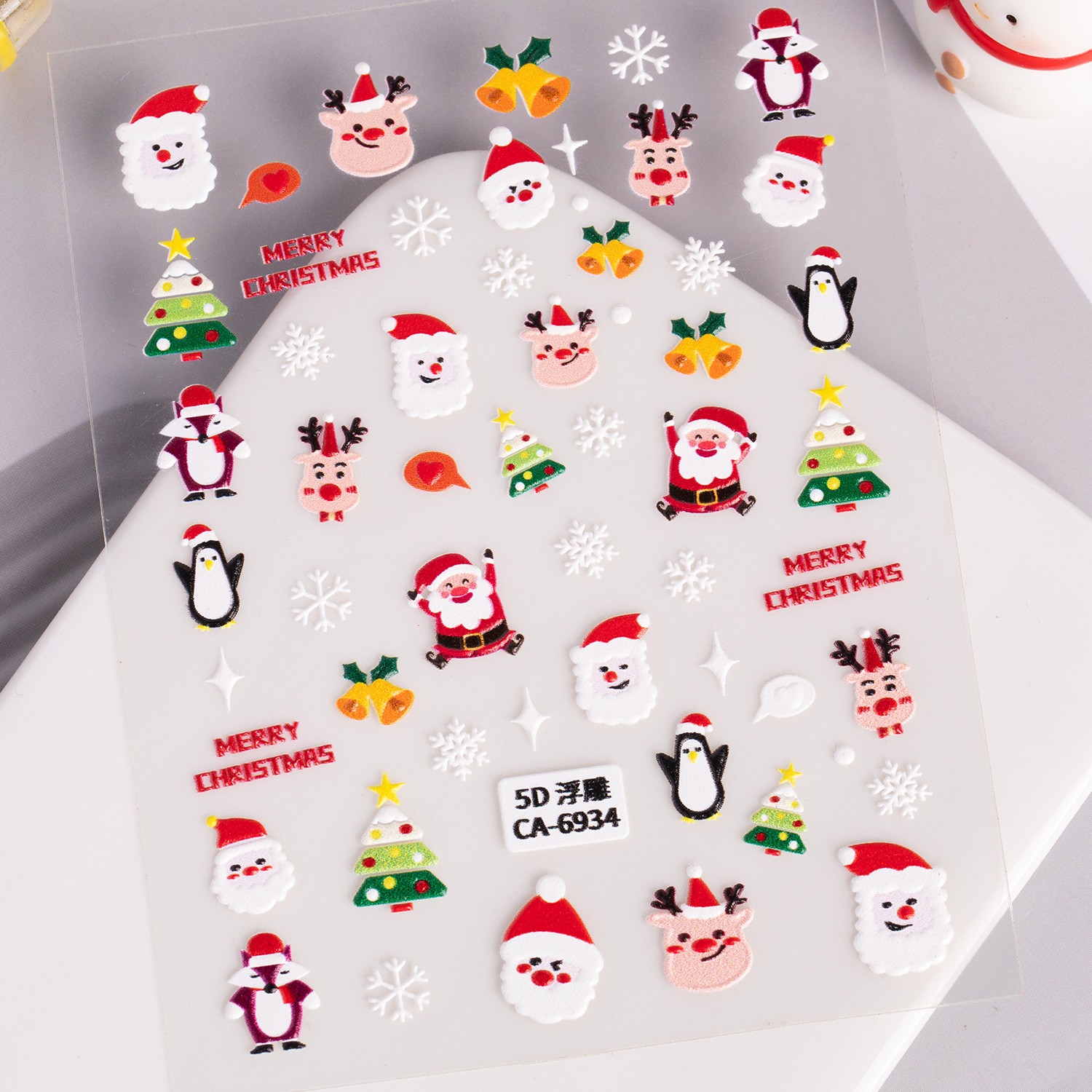 10Set Christmas Nail Stickers 5D Art DIY Manicure Decal Santa Snowman Xmas Decor