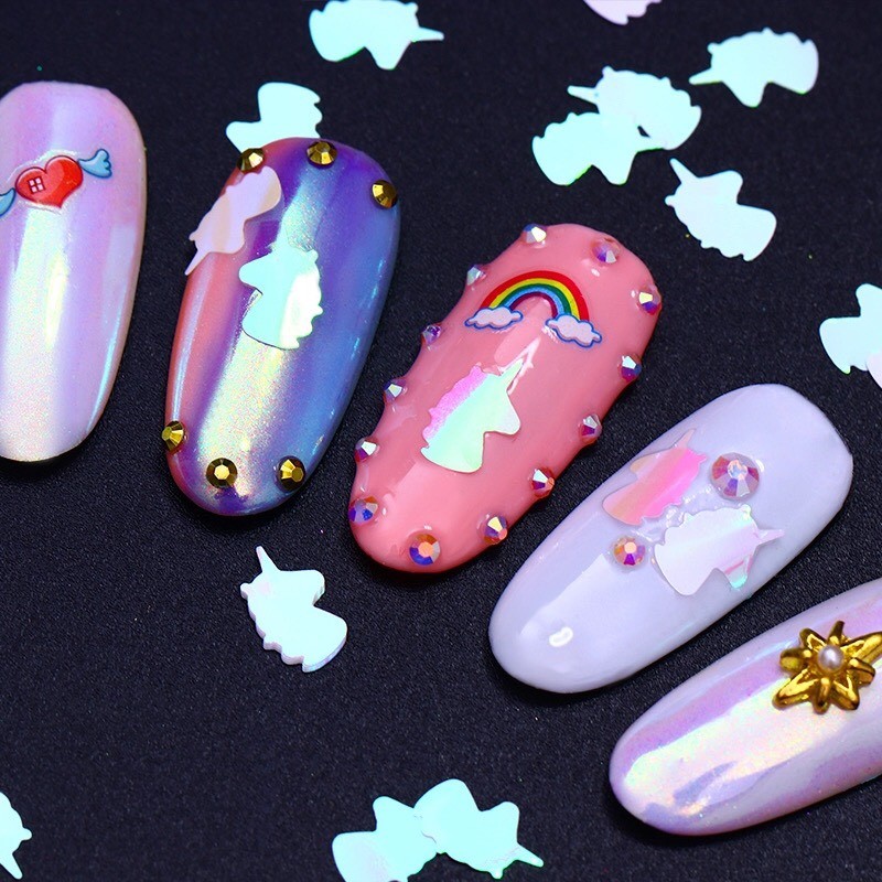 3pcs Aurora Powder and Unicorn Sequins AB Colour Nail Art Glitter Decoration Set