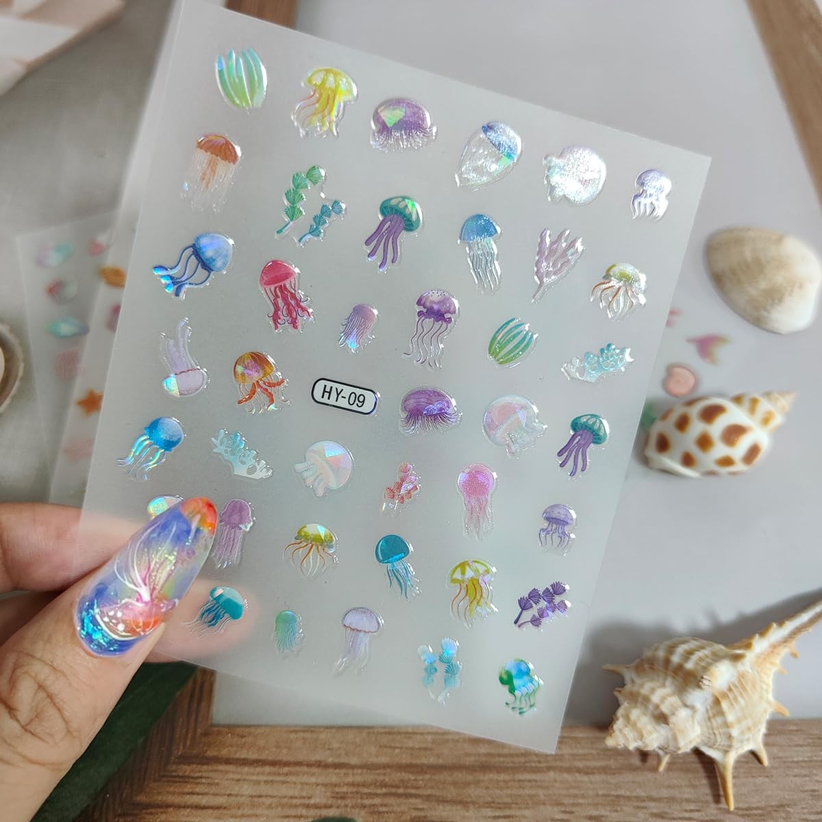 12Sheets Summer Nail Art Stickers Shell Starfish Cute Color