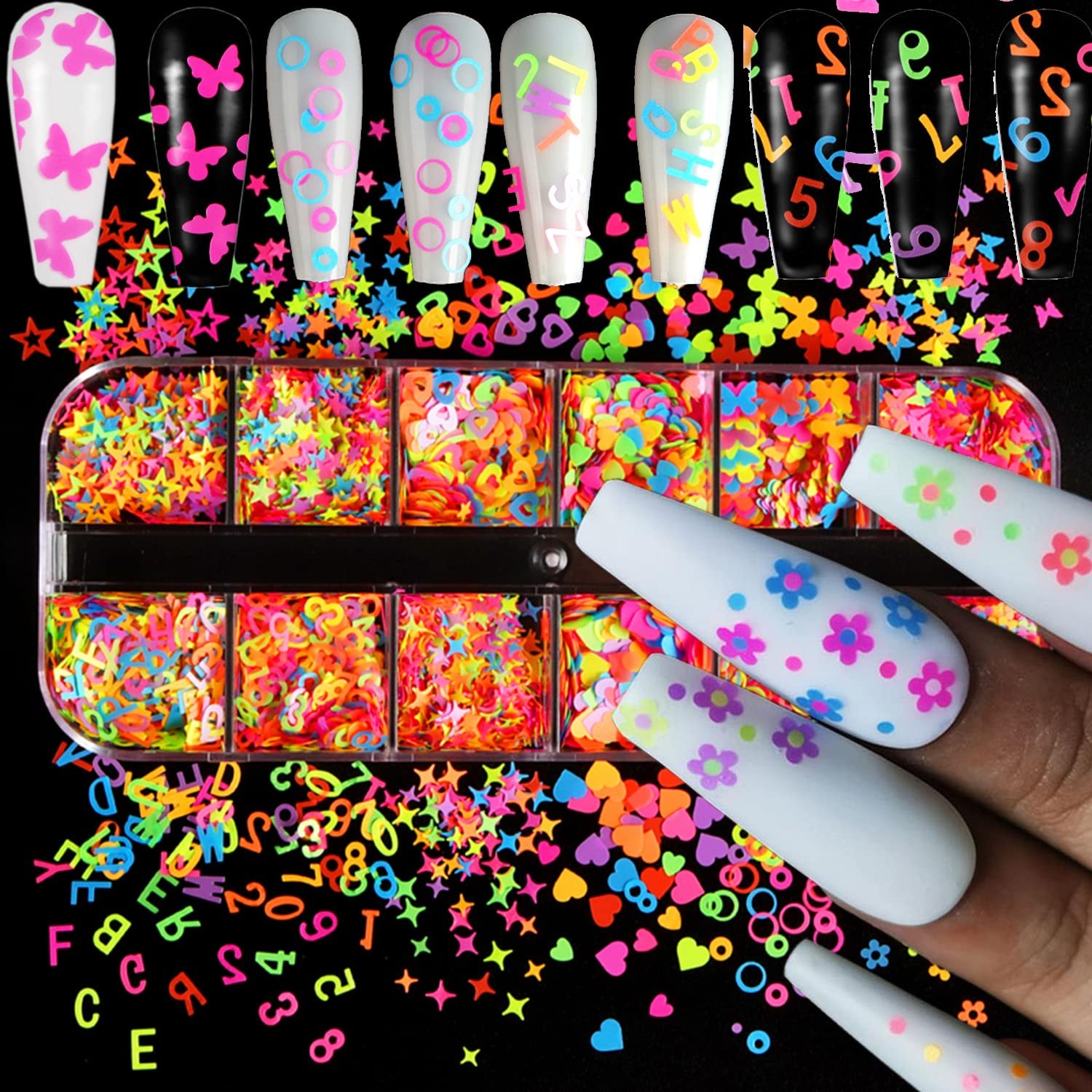 Holographic Nail Glitter Flakes, Fluorescent Nail Art Sequins Design, Mixed L…