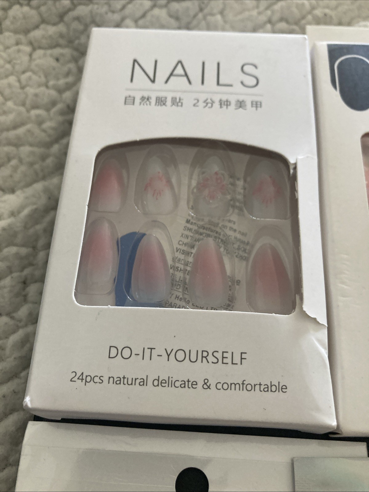 Lot of 10 Packs Glue On Nails Size M Rhinestone 3D Bling False Nail Art Long New