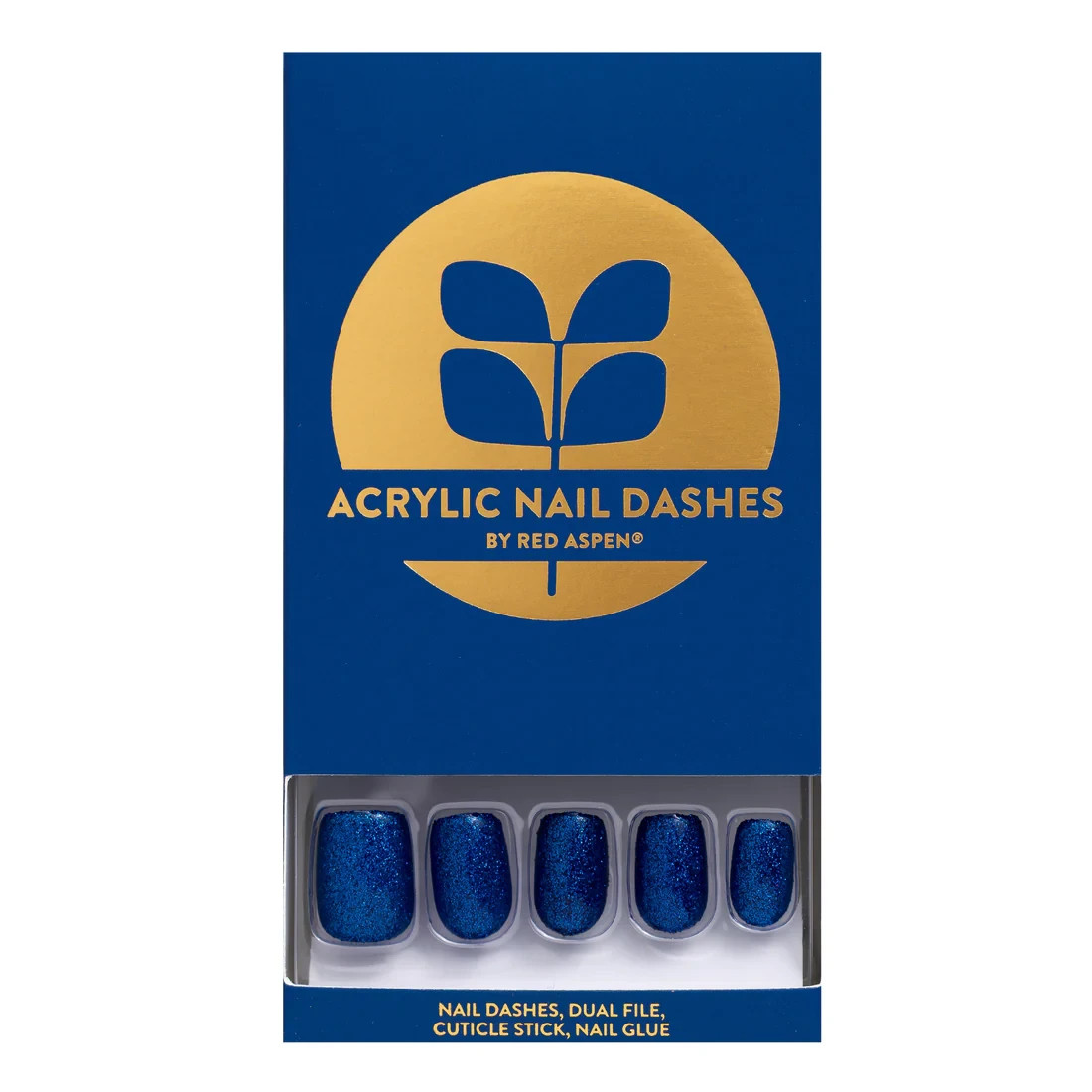 Red Aspen Press On Nails – Lustrous Leighton | Short Squoval | Blue Glitter