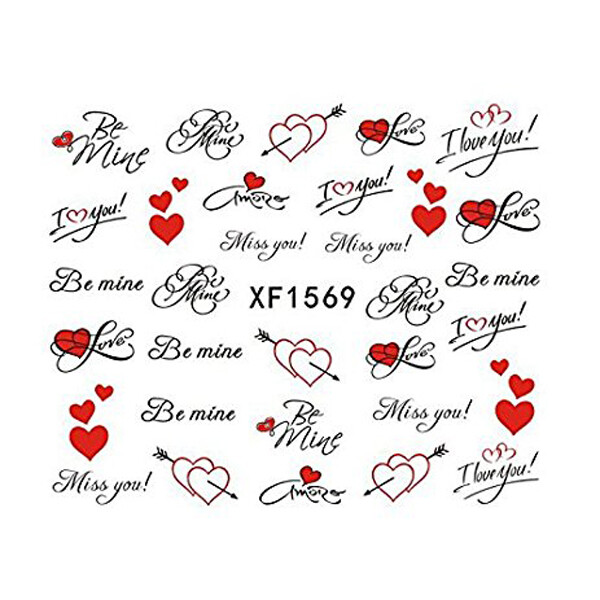 Nail Art Water Transfer Sticker Decal Stickers Pretty Heart Red Black XF1569