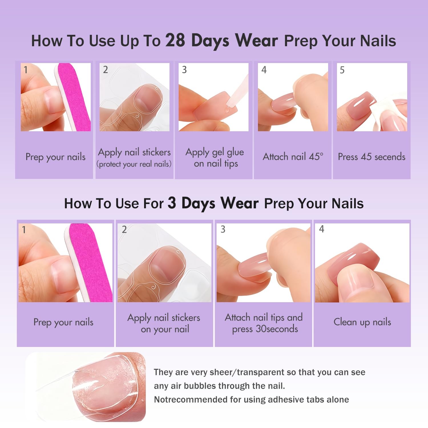 Ombre Press On Nails Medium Short Square – White and Pink French Fake Nails w…