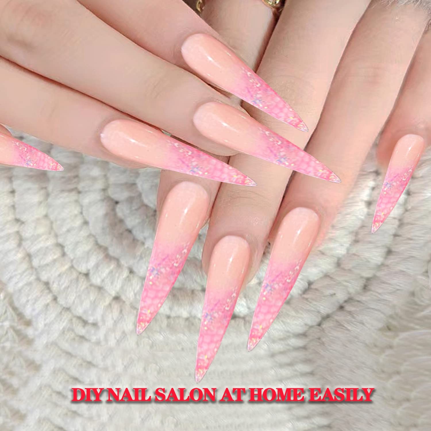 600PCS No C Curve Stiletto Nail Tips, XXXL Extra Long Stiletto Full Cover Nai…