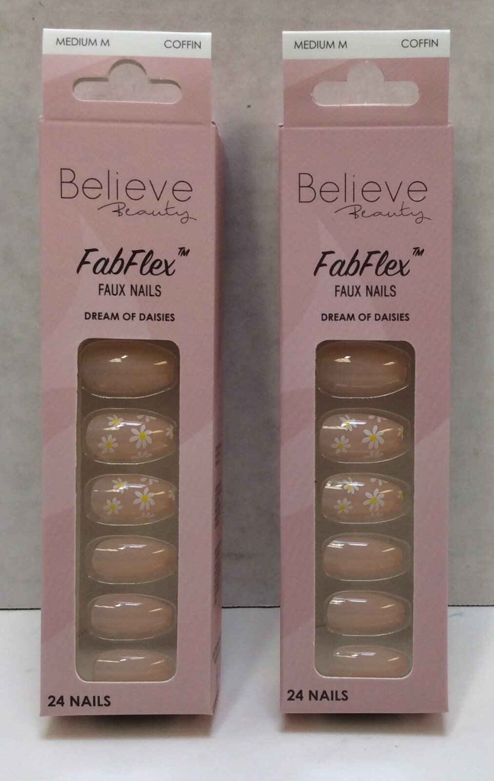 Believe Beauty FabFlex Faux Nails Dream Of Daisies Kit, Medium, Coffin, Lot of 2