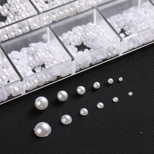 Multi Sizes Round and Half Round Pearls 3D Nail Charms, White Flatback Pearls