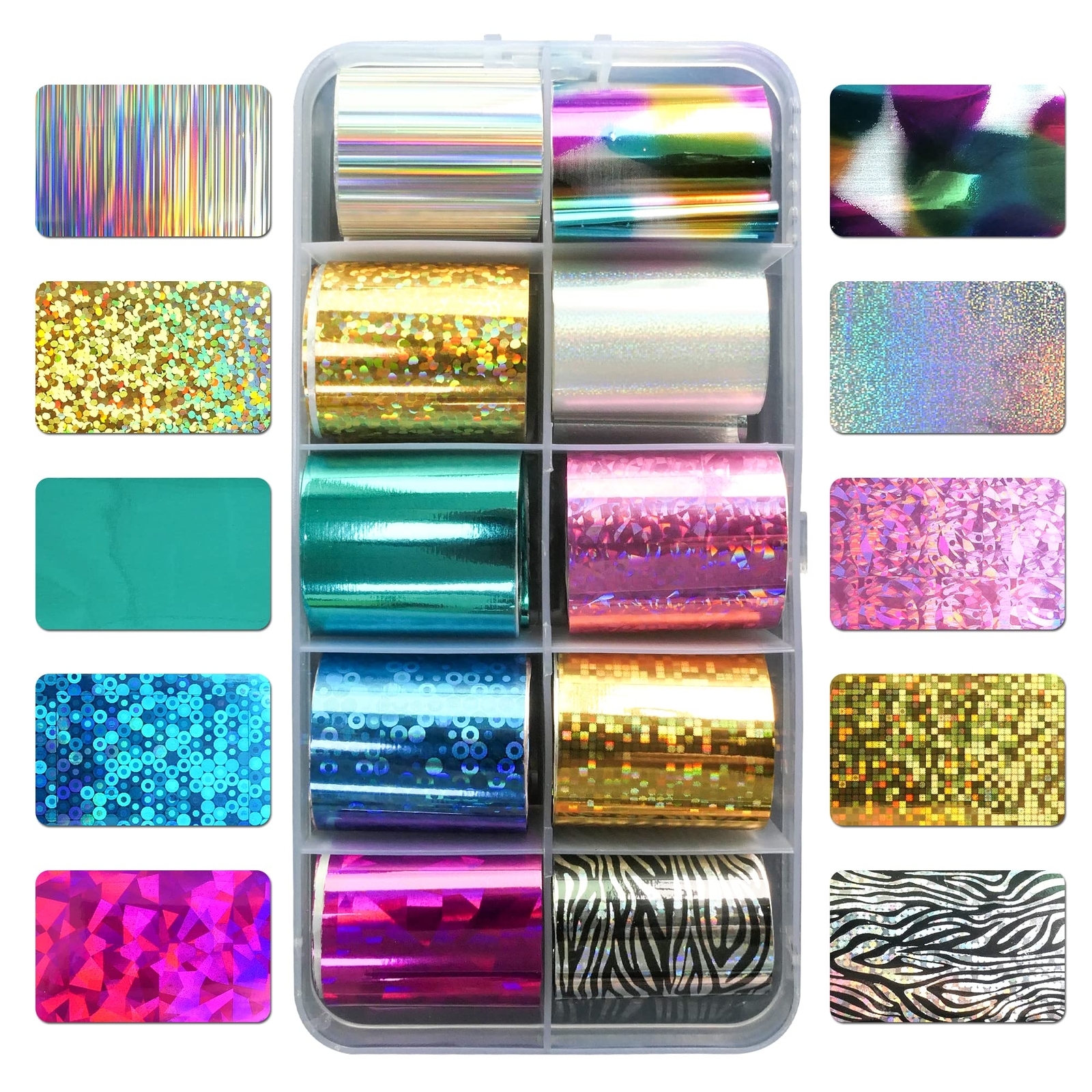 10 Rolls Holographic Nail Art Foil Transfer Stickers Nail Art Decals for Women