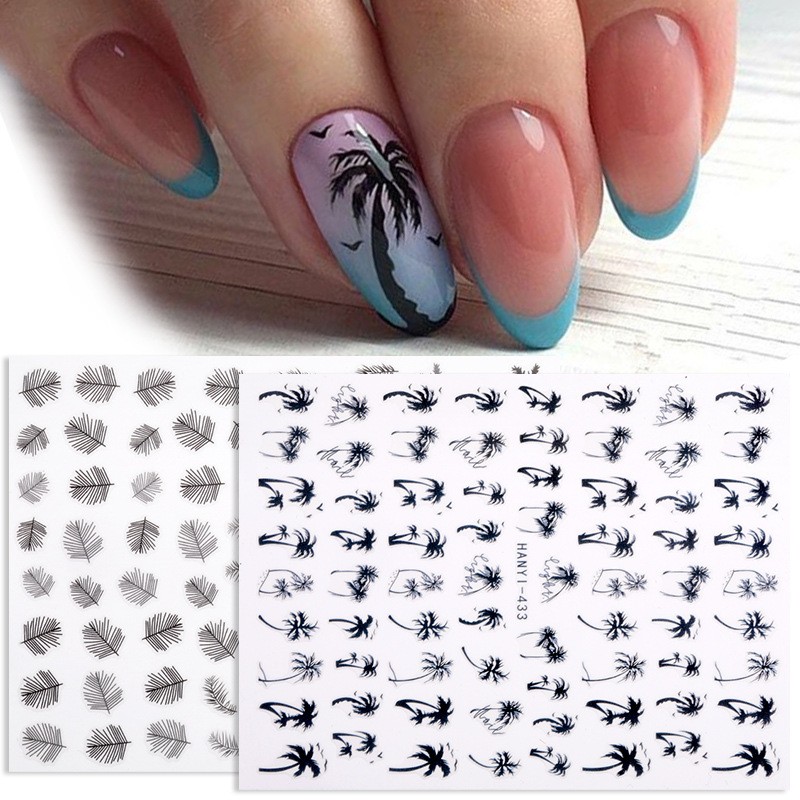 3D Nail Art Stickers Coconut Tree Sunflower Leopard Butterfly Flower Decals DIY