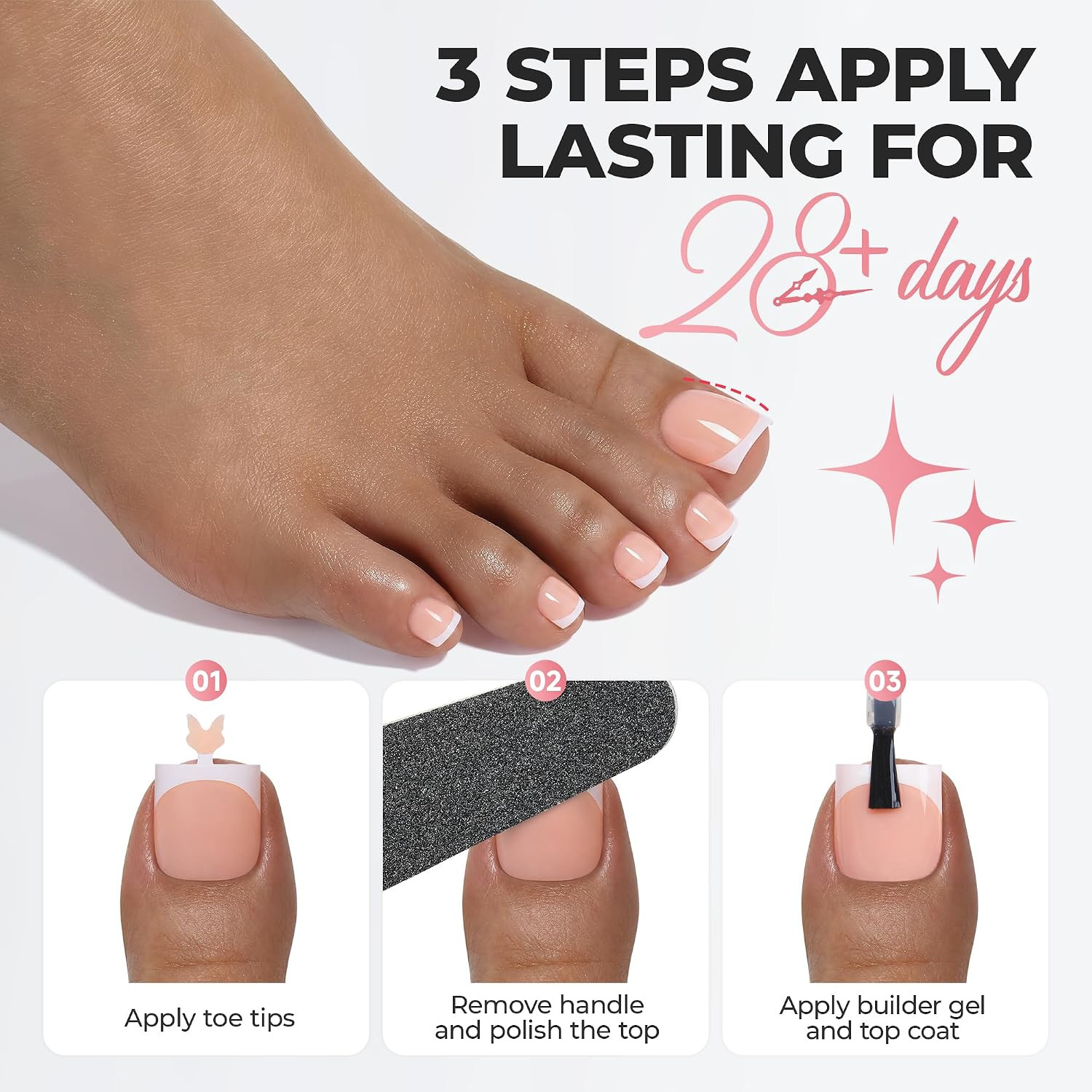 Press on Toenails, 180Pcs Sharp Square Soft Gel French Tip Toe Nail Press Ons fo