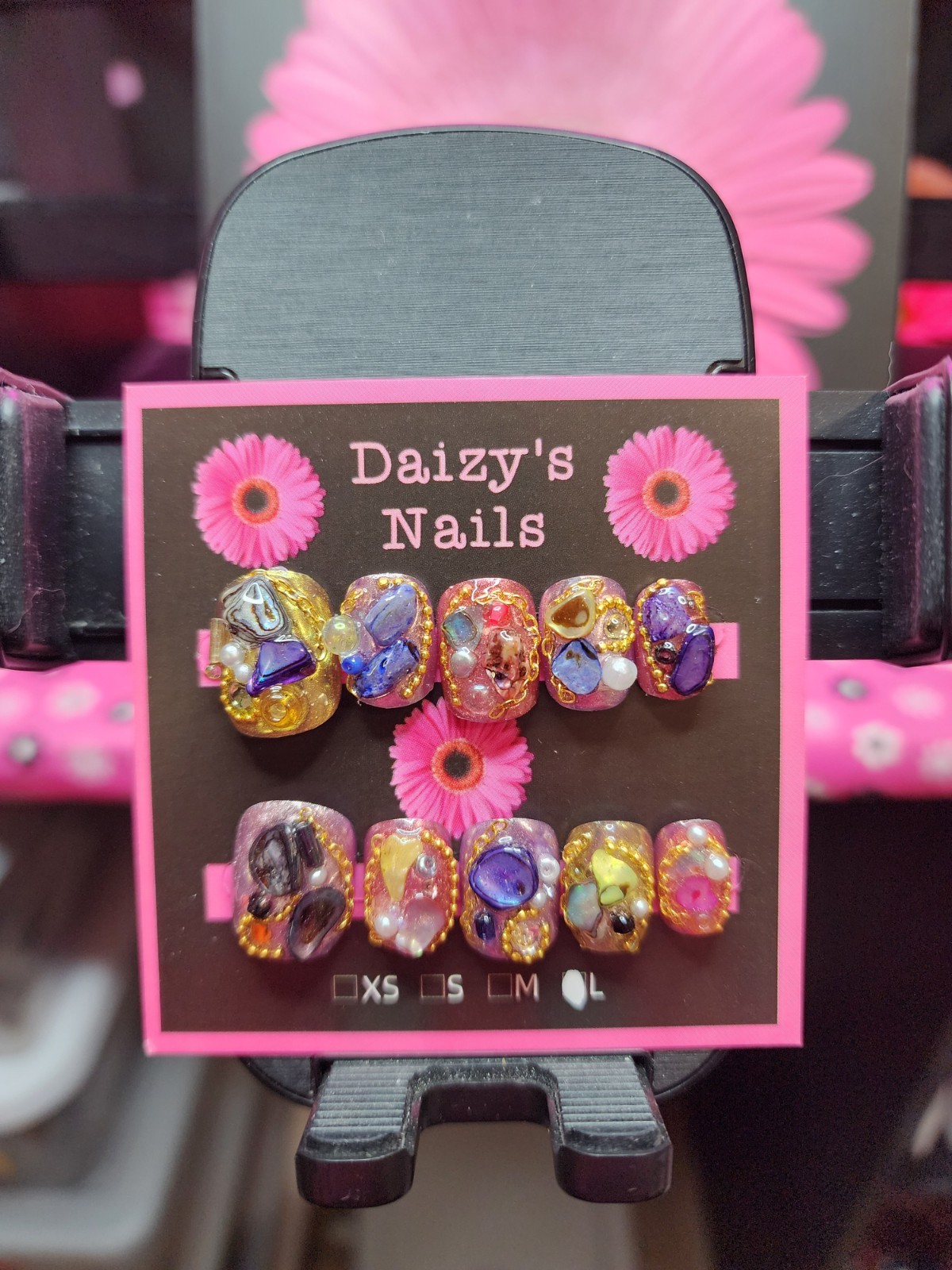 Large Size Press-on Nail 10Pc Set Handmade Round Junk Stones Short 1.5 Cm Length