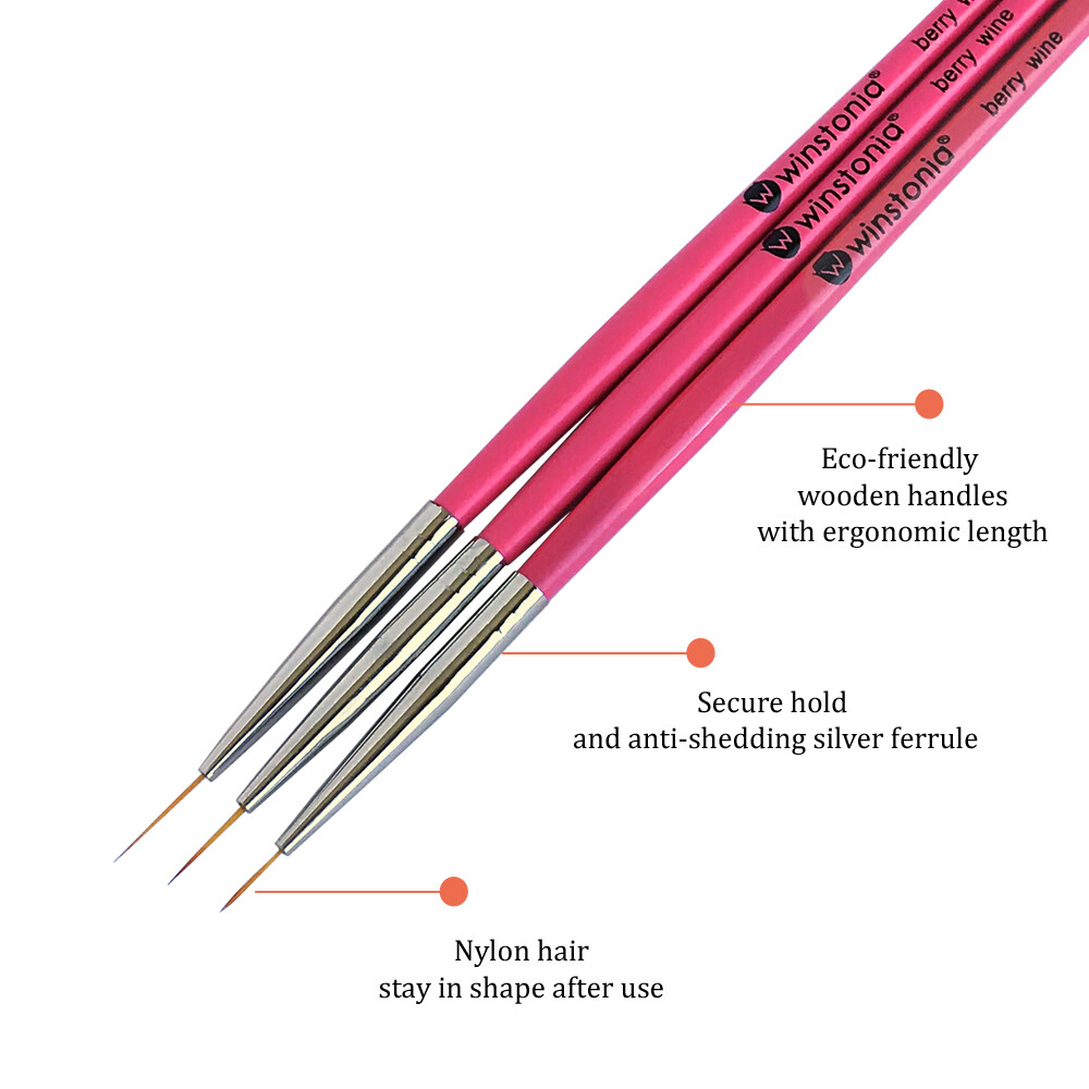 Winstonia Nail Art Brush Fine Thin Precise Line Detailer Brush Set BERRY WINE