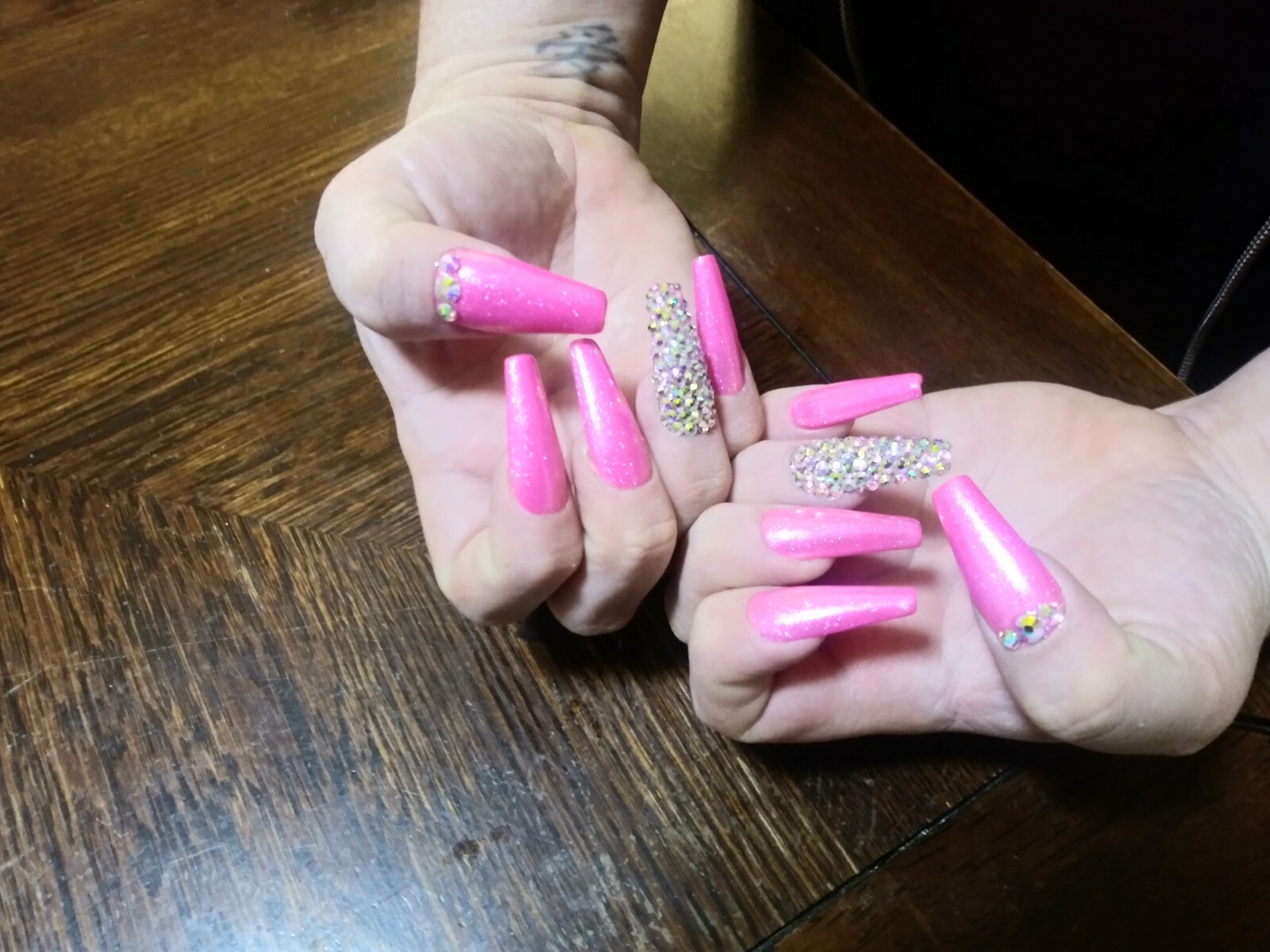 Neon pink Bling Nails-diamond- Gel Full Set ballerina press on nails Any Shape