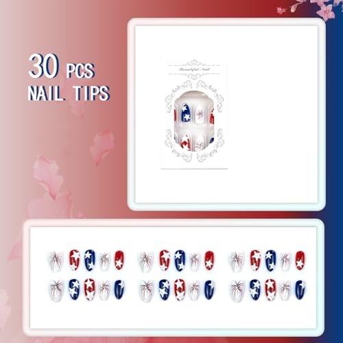 30Pcs Independence Day Patriotic Press on Nails – 4th of July Nails – 3