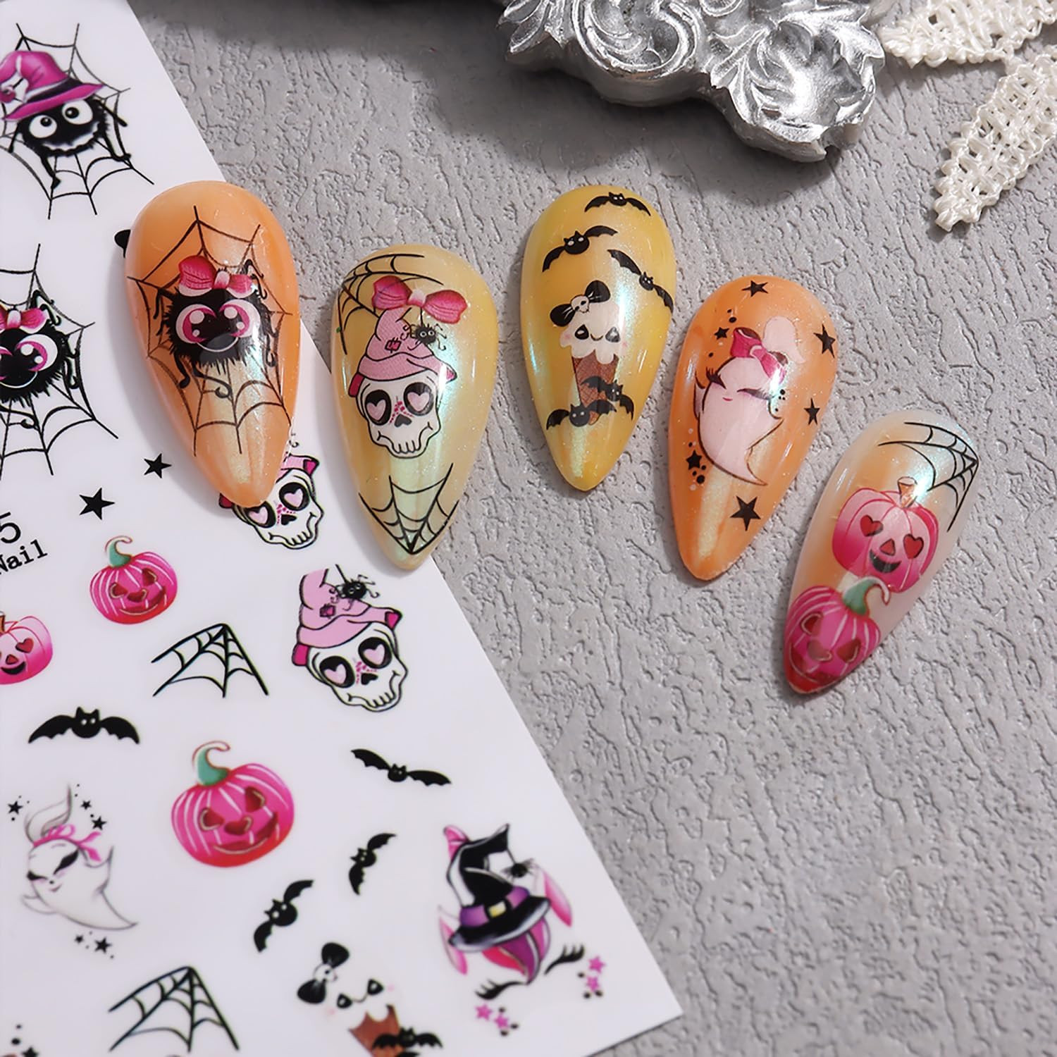 Pumpkins Nail Art Stickers Halloween Nail Decals Fall Nail Charms 7PCS Pumpkins