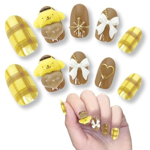 Sanrio Character Pompompurin Nail Tips Peel and Stick 3D 24 Sheets Short