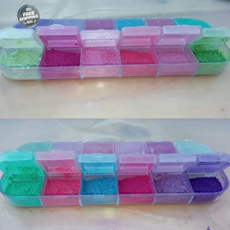 12 Grids Mirror Effect Mermaid Nail Powder Holographic Pearl Chrome Pigment Fine